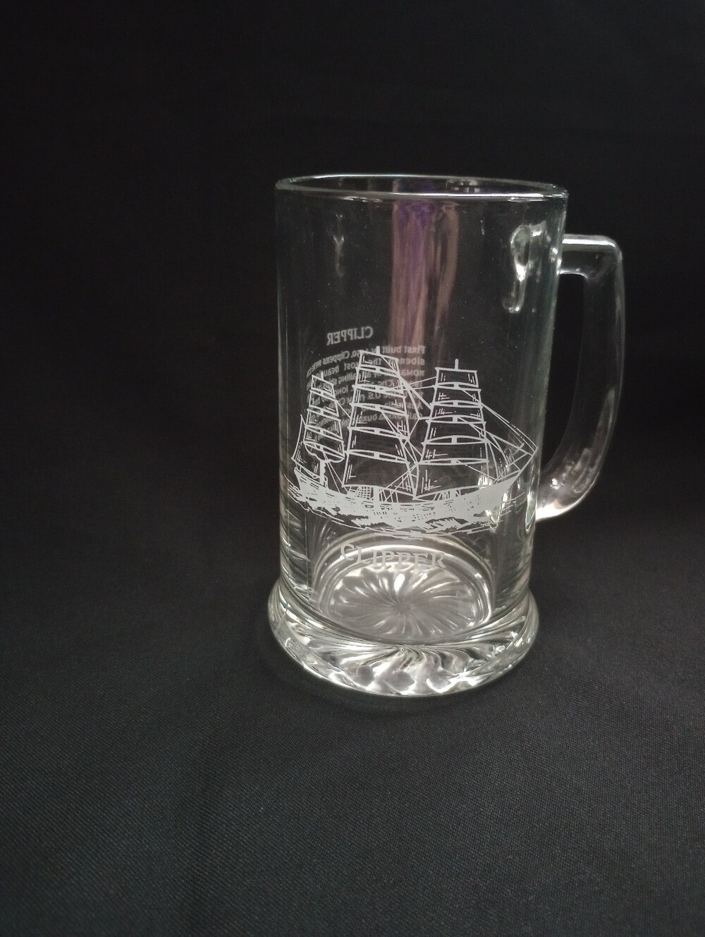 Vintage 1990 Etched Glass Mug "Clipper" From Long John Silver's Collection